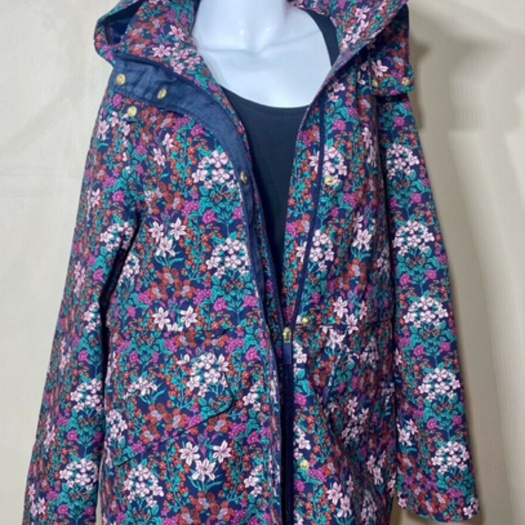 New Joules Lydford Printed Rainjacket Waterproof Coat Blue Pink Floral Flowers